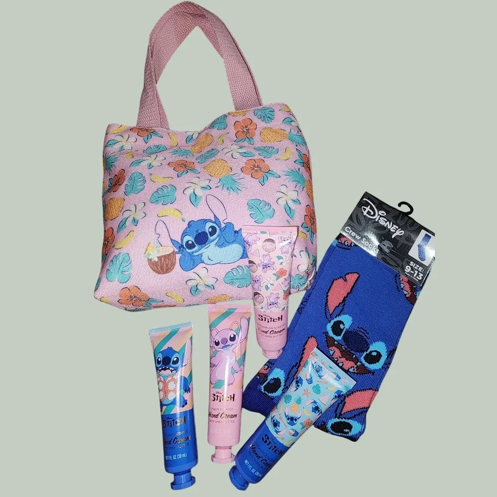 Disney Stitch Hand Cream Gift Set with Mini Tote Bag and Crew Socks Size 9-13